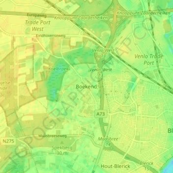 Mapa topográfico Boekend, altitude, relevo