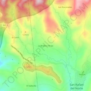 Mapa topográfico La Brellera Abajo, altitude, relevo