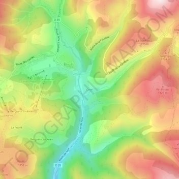 Mapa topográfico Ciriei, altitude, relevo