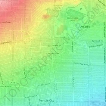 Mapa topográfico West Arcadia, altitude, relevo