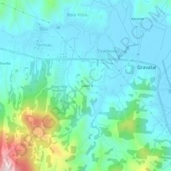 Mapa topográfico Caeté, altitude, relevo