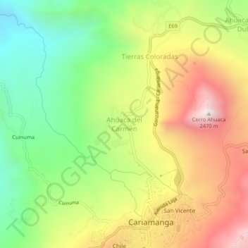 Mapa topográfico Ahuaca del Carmen, altitude, relevo