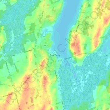 Mapa topográfico Port Perry, altitude, relevo