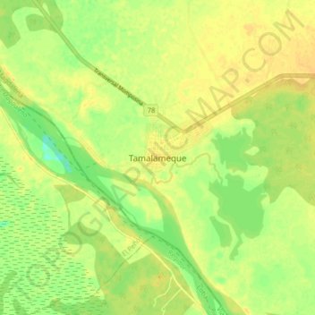 Mapa topográfico Tamalameque, altitude, relevo