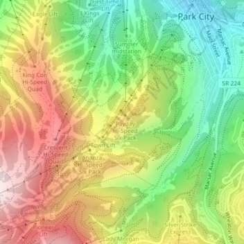 Mapa topográfico Treasure Hill, altitude, relevo