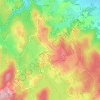 Mapa topográfico Rubeyne, altitude, relevo