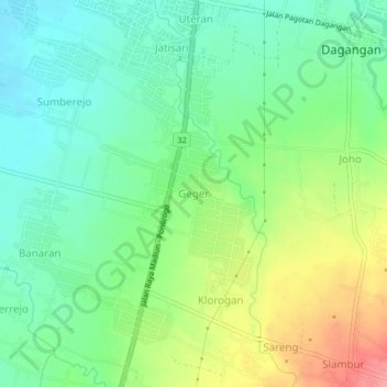 Mapa topográfico Geger, altitude, relevo