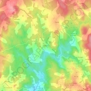 Mapa topográfico Fargeas, altitude, relevo