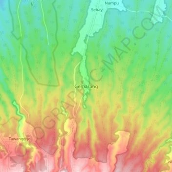 Mapa topográfico Gemarang, altitude, relevo