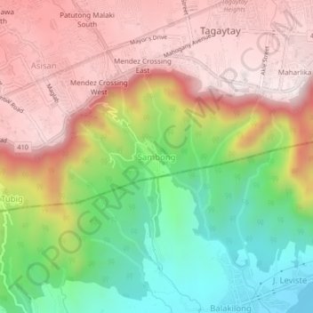 Mapa topográfico Sambong, altitude, relevo