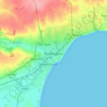 Mapa topográfico Bridlington, altitude, relevo