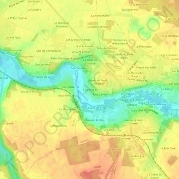 Mapa topográfico Charentais, altitude, relevo