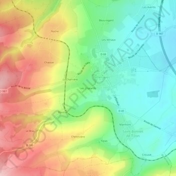 Mapa topográfico Les Chatards, altitude, relevo
