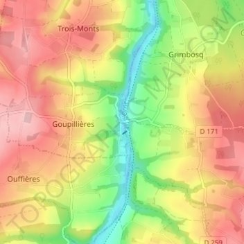 Mapa topográfico Le Pont de Brie, altitude, relevo