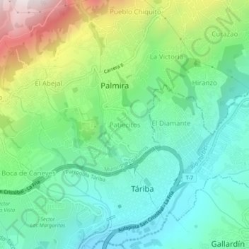 Mapa topográfico Patiecitos, altitude, relevo