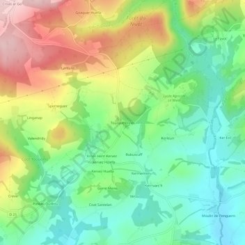Mapa topográfico Tourquélennec, altitude, relevo