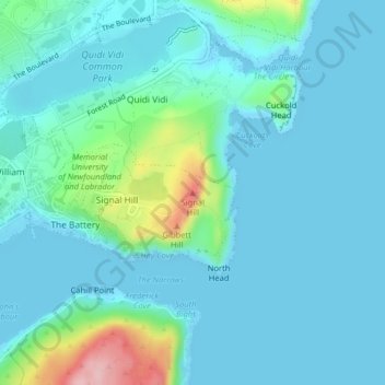 Mapa topográfico Signal Hill, altitude, relevo