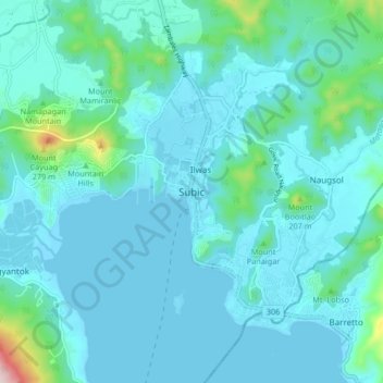 Mapa topográfico Subic, altitude, relevo