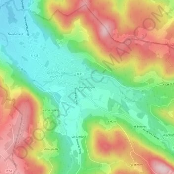 Mapa topográfico Blanchefeigne, altitude, relevo