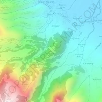 Mapa topográfico Gunung Potro, altitude, relevo