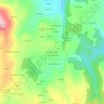 Mapa topográfico Erbo de Arriba, altitude, relevo
