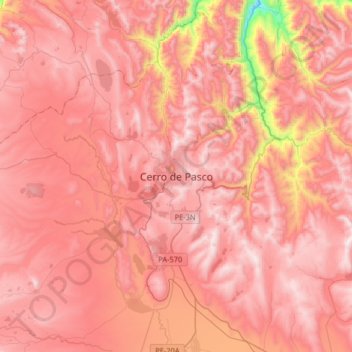 Mapa topográfico Cerro de Pasco, altitude, relevo
