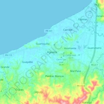 Mapa topográfico Aguada, altitude, relevo
