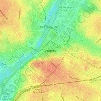 Mapa topográfico Angers, altitude, relevo