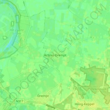 Mapa topográfico Achter-Drempt, altitude, relevo