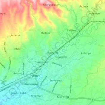 Mapa topográfico Patrang, altitude, relevo