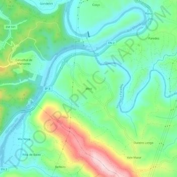 Mapa topográfico Miro, altitude, relevo