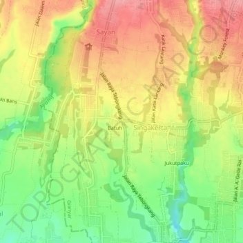 Mapa topográfico Tebongkan, altitude, relevo