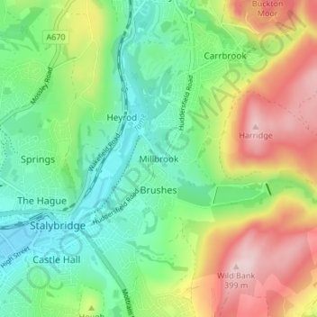 Mapa topográfico Millbrook, altitude, relevo