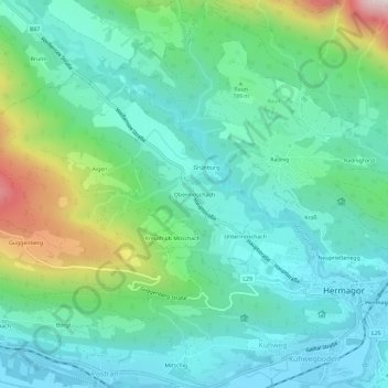 Mapa topográfico Obermöschach, altitude, relevo