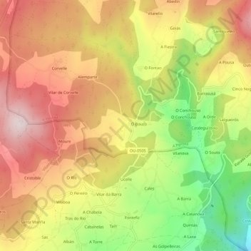 Mapa topográfico Gueral, altitude, relevo