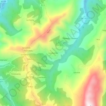 Mapa topográfico Las Dueñas, altitude, relevo