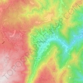 Mapa topográfico Manteigas, altitude, relevo