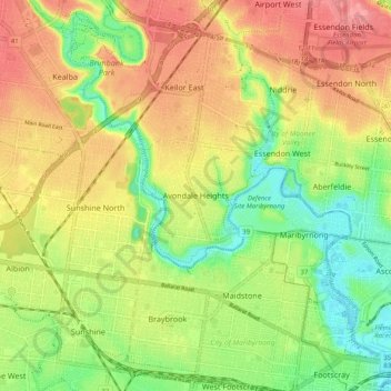 Mapa topográfico Avondale Heights, altitude, relevo