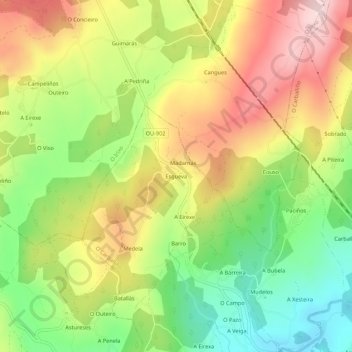 Mapa topográfico Esgueva, altitude, relevo