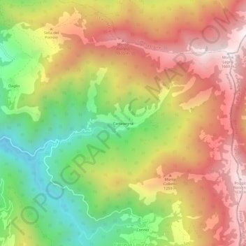 Mapa topográfico Cartasegna, altitude, relevo