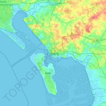 Mapa topográfico Esbjerg, altitude, relevo