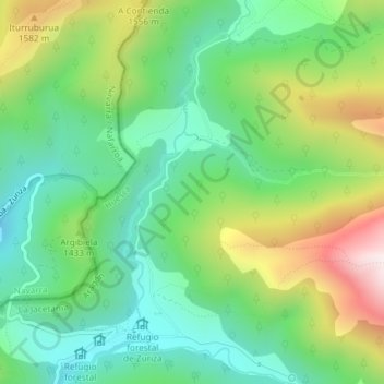 Mapa topográfico Zuriza, altitude, relevo