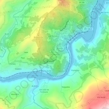 Mapa topográfico Vale Moreira, altitude, relevo
