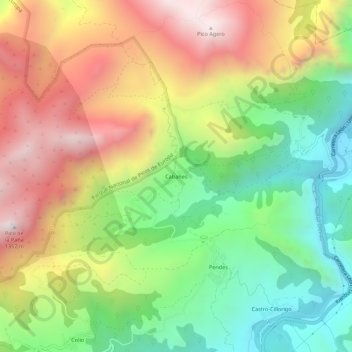Mapa topográfico Cabañes, altitude, relevo