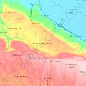 Mapa topográfico Ramon Magsaysay, altitude, relevo