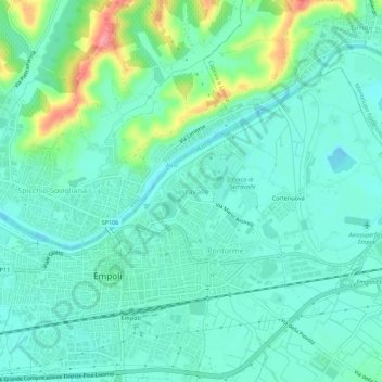 Mapa topográfico Serravalle, altitude, relevo