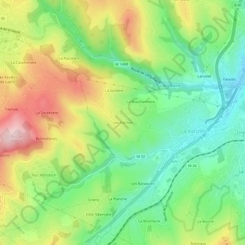 Mapa topográfico Les Flaches, altitude, relevo