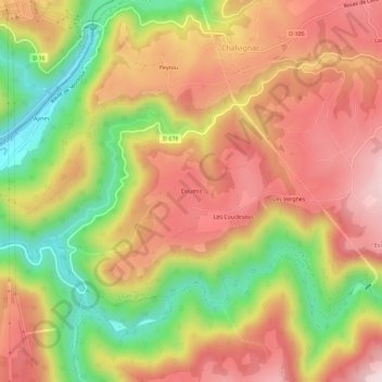 Mapa topográfico Doumis, altitude, relevo