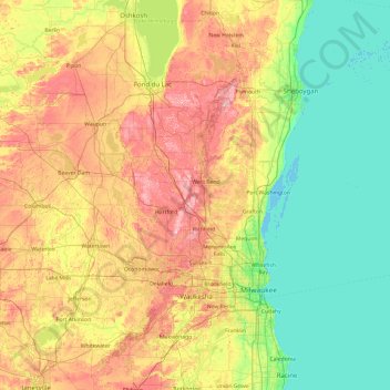Mapa topográfico Washington, altitude, relevo