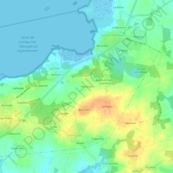 Mapa topográfico Kerfraval, altitude, relevo